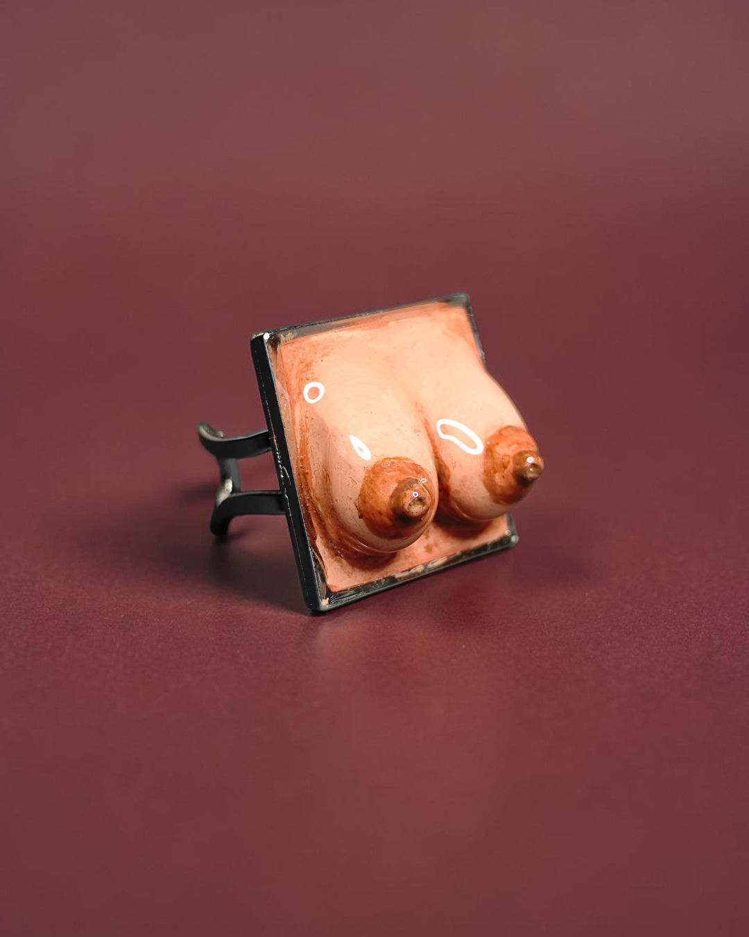 Feminine Body Form Ring – Handmade Clay & Resin Surreal Statement Jewelry with Adjustable Stainless Steel Band