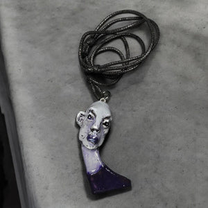 Bald Girl Necklace β Handmade Clay & Resin Surreal Statement Jewelry, Sculptural Artistic Wearable Art OOAK