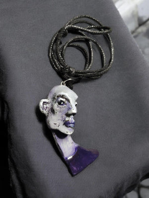 Bald Girl Necklace β Handmade Clay & Resin Surreal Statement Jewelry, Sculptural Artistic Wearable Art OOAK