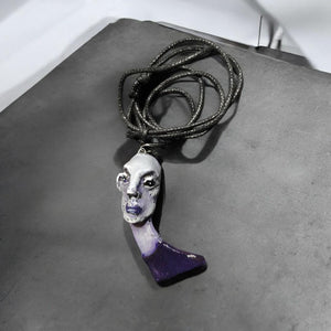 Bald Girl Necklace β Handmade Clay & Resin Surreal Statement Jewelry, Sculptural Artistic Wearable Art OOAK