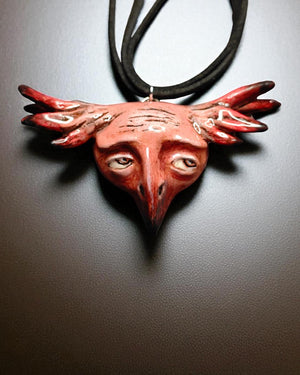 Bird Chimera Necklace β Handmade Clay & Resin Surreal Statement Jewelry, Sculptural Wearable Art OOAK