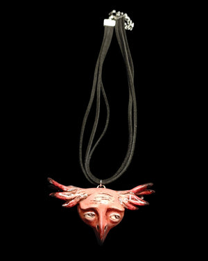 Bird Chimera Necklace β Handmade Clay & Resin Surreal Statement Jewelry, Sculptural Wearable Art OOAK