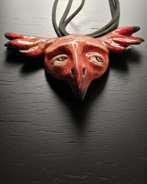 Bird Chimera Necklace β Handmade Clay & Resin Surreal Statement Jewelry, Sculptural Wearable Art OOAK