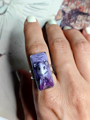 Bird Form Ring β Handmade Clay Surreal Statement Jewelry, Sculptural Animal-Inspired Wearable Art on Adjustable Stainless Steel Band OOAK