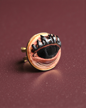 Black Eye Ring ā Handmade Clay & Resin Surreal Statement Jewelry with Adjustable Stainless Steel Band - SAMA