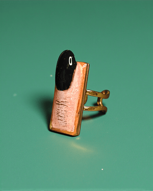 Black Nail Ring ā Handmade Clay & Resin Surreal Statement Jewelry with Adjustable Stainless Steel Band - SAMA