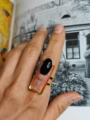 Black Nail Ring ā Handmade Clay & Resin Surreal Statement Jewelry with Adjustable Stainless Steel Band - SAMA