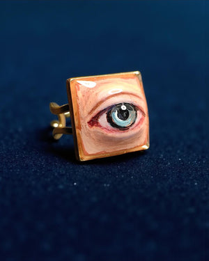 Blue Pupil Eye Ring β Handmade Clay & Resin Surreal Statement Jewelry, Sculptural Fantasy Wearable Art with Adjustable Stainless Steel Band