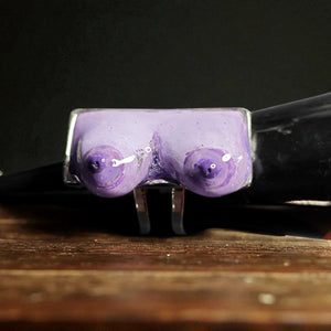 Body Form Ring β Handmade Clay & Resin Surreal Statement Jewelry, Sculptural Artistic Wearable Art on Adjustable Stainless Steel Band