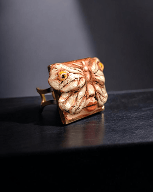 Butterfly Face Ring ā Handmade Clay & Resin Surreal Statement Jewelry with Adjustable Stainless Steel Band - SAMA