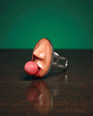Chewing Gum Ring ā Handmade Clay & Resin Surreal Statement Jewelry with Adjustable Stainless Steel Band - SAMA