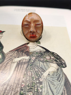 Closed Eyes Ring β Handmade Clay & Resin Surreal Statement Jewelry, Peaceful Sculptural Wearable Art on Adjustable Stainless Steel Band OOAK