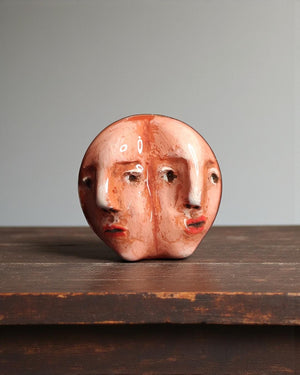 Double Faces Side by Side Ring β Handmade Clay & Resin Surreal Statement Jewelry, Sculptural Fantasy Wearable Art with Sterling Silver S925