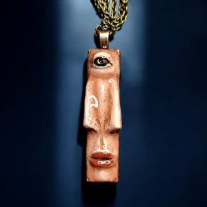 Double Nose Necklace β Handmade Clay & Resin Surreal Statement Jewelry, Sculptural Wearable Art with Alloy Pendant / Chain OOAK