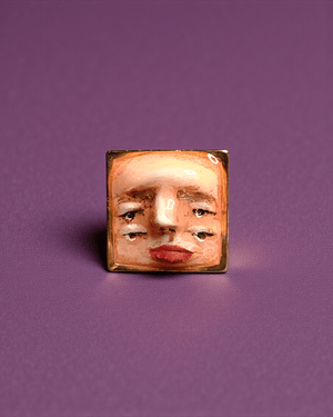 Double Pair of Eyes Face Ring ā Handmade Clay & Resin Surreal Statement Jewelry with Adjustable Stainless Steel Band - SAMA