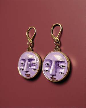 Double Pair of Eyes Purple Face Earrings ā Handmade Clay & Resin Surreal Statement Jewelry, Sculptural Fantasy Wearable Art with Stainless Steel Hooks - SAMA