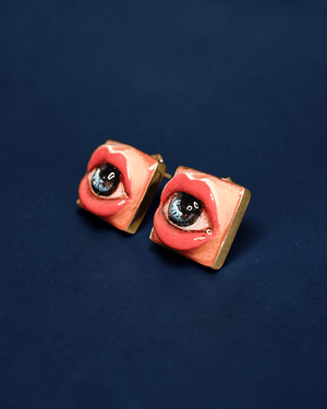 Eye in Mouth Stud Earrings ā Handmade Clay & Resin Surreal Statement Jewelry, Sculptural Wearable Art with Sterling Silver S925 Studs - SAMA