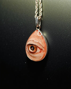 Eye Necklace β Handmade Clay & Resin Surreal Statement Jewelry, Sculptural Wearable Art with Sterling Silver S925 Pendant / Chain