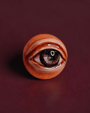 Eye Pin Button ā Handmade Clay & Resin Surreal Wearable Art with Stainless Steel Pin Back - SAMA