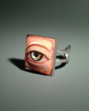 Eye Ring β Handmade Clay & Resin Surreal Statement Jewelry, Sculptural Fantasy Wearable Art with Adjustable Stainless Steel Band