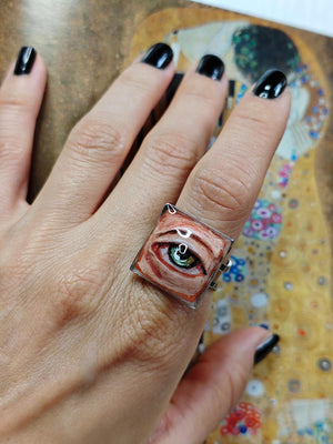 Eye Ring β Handmade Clay & Resin Surreal Statement Jewelry, Sculptural Fantasy Wearable Art with Adjustable Stainless Steel Band