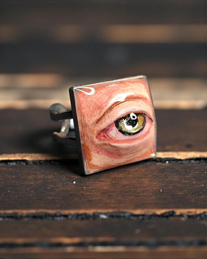 Eye Ring β Handmade Clay & Resin Surreal Statement Jewelry, Sculptural Fantasy Wearable Art with Adjustable Stainless Steel Band