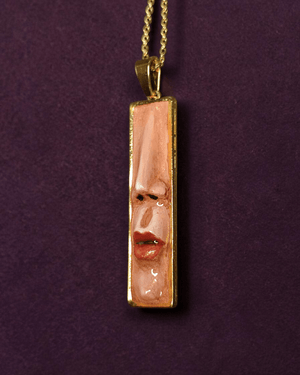 Face with Lips and Nose Necklace ā Handmade Clay & Resin Surreal Statement Jewelry, Sculptural Fantasy Wearable Art with Stainless Steel Chain / Pendant - SAMA