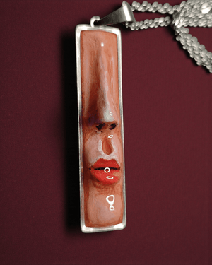 Face Without Eyes Necklace β Handmade Clay & Resin Surreal Statement Jewelry, Sculptural Fantasy Wearable Art with Stainless Steel Chain / Pendant - SAMA