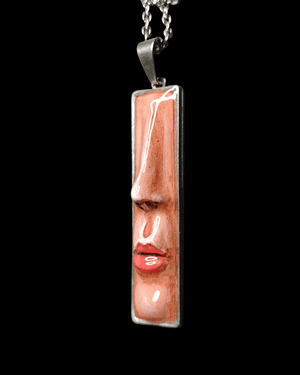 Face Without Eyes Necklace β Handmade Clay & Resin Surreal Statement Jewelry, Sculptural Fantasy Wearable Art with Stainless Steel Chain / Pendant - SAMA