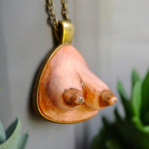 Feminine Form Necklace β Handmade Clay & Resin Surreal Body-Inspired Statement Jewelry, Sculptural Wearable Art with Alloy Pendant / Chain