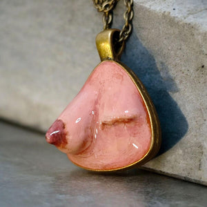 Feminine Form Necklace β Handmade Clay & Resin Surreal Body-Inspired Statement Jewelry, Sculptural Wearable Art with Alloy Pendant / Chain