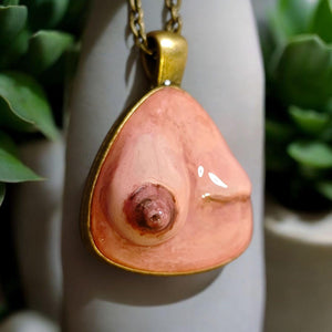 Feminine Form Necklace β Handmade Clay & Resin Surreal Body-Inspired Statement Jewelry, Sculptural Wearable Art with Alloy Pendant / Chain