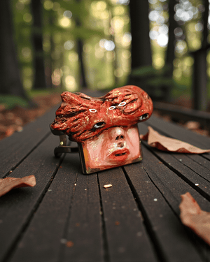 Fish on Face Ring β Handmade Clay & Resin Surreal Statement Jewelry with Adjustable Stainless Steel Band - SAMA