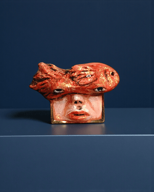 Fish on Face Ring β Handmade Clay & Resin Surreal Statement Jewelry with Adjustable Stainless Steel Band - SAMA