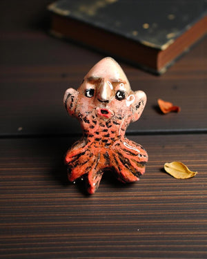 Fish with Human Face Ring β Handmade Clay & Resin Surreal Statement Jewelry, Sculptural Fantasy Wearable Art with Adjustable Stainless Steel