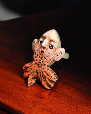 Fish with Human Face Ring β Handmade Clay & Resin Surreal Statement Jewelry, Sculptural Fantasy Wearable Art with Adjustable Stainless Steel