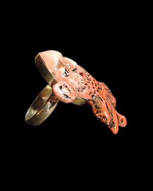 Fish with Human Face Ring β Handmade Clay & Resin Surreal Statement Jewelry, Sculptural Fantasy Wearable Art with Adjustable Stainless Steel