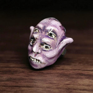 Four Eyes Glow Ring β Handmade Clay & Resin Surreal Statement Jewelry, Dark Fantasy Wearable Art on Adjustable Stainless Steel Band OOAK