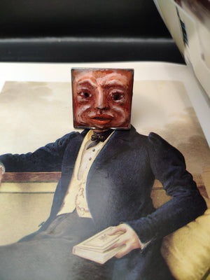 Gazing Man Ring β Handmade Clay & Resin Surreal Statement Jewelry, Sculptural Artistic Wearable Art on Adjustable Stainless Steel Band OOAK