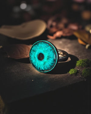 Glowing Eye Ring β Handmade Clay & Resin Surreal Statement Jewelry, Sculptural Fantasy Wearable Art on Sterling Silver S925 Band