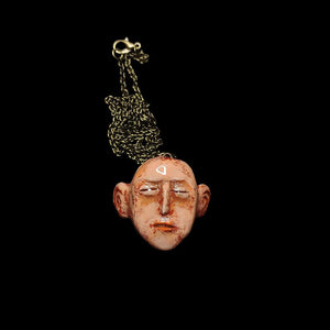 Glowing Hollow Head Necklace β Handmade Clay & Resin Surreal Statement Jewelry with Face on Chain, Sculptural Wearable Art OOAK