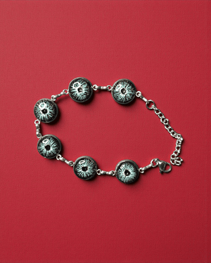 Green Multi - Eyes Bracelet ā Handmade Clay & Resin Surreal Statement Jewelry, Sculptural Fantasy Wearable Art with Stainless Steel Chain - SAMA