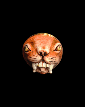 Head in Tigerβs Mouth Ring β Handmade Clay & Resin Surreal Statement Jewelry with Adjustable Stainless Steel Band - SAMA