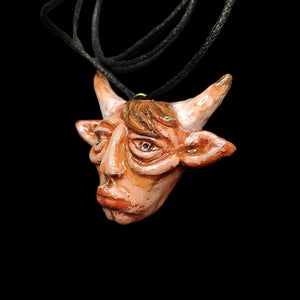 Human Cow Chimera Necklace β Handmade Clay & Resin Surreal Statement Jewelry, Sculptural Fantasy Wearable Art OOAK