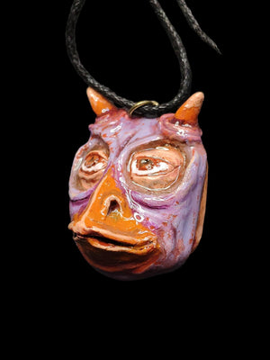 Human Owl Chimera Necklace β Handmade Clay & Resin Surreal Statement Jewelry, Sculptural Fantasy Wearable Art OOAK