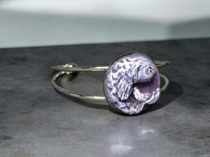Fish Bracelet ā Handmade Clay & Resin Surreal Statement Jewelry, Sculptural Fantasy Wearable Art with Adjustable Copper Band OOAK