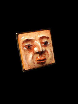 Staring Face Ring ā Handmade Clay Surreal Statement Jewelry, Sculptural Artistic Wearable Art on Adjustable Stainless Steel Band OOAK