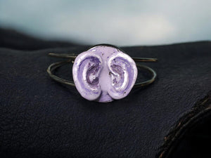 Two Ears Bracelet ā Handmade Clay & Resin Surreal Statement Jewelry, Sculptural Artistic Wearable Art with Adjustable Copper Band OOAK