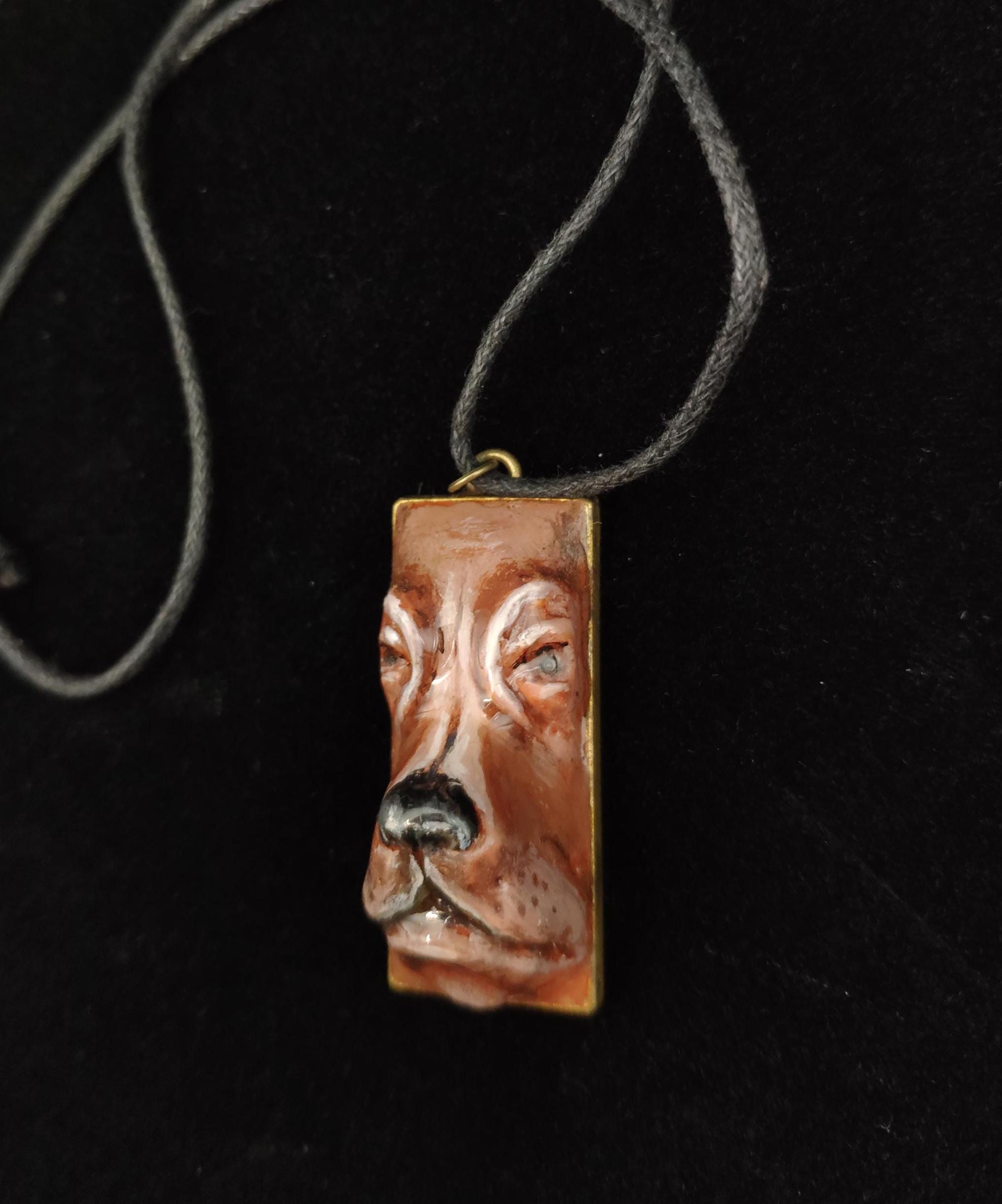 Dog Human Chimera Necklace ā Handmade Clay & Resin Surreal Statement Jewelry, Sculptural Fantasy Wearable Art OOAK