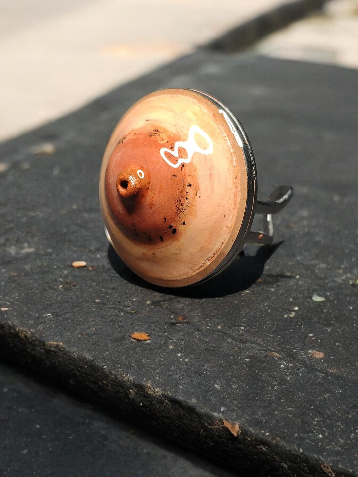 Body Form Ring – Handmade Clay & Resin Surreal Statement Jewelry, Sculptural Body-Inspired Wearable Art on Adjustable Stainless Steel Band